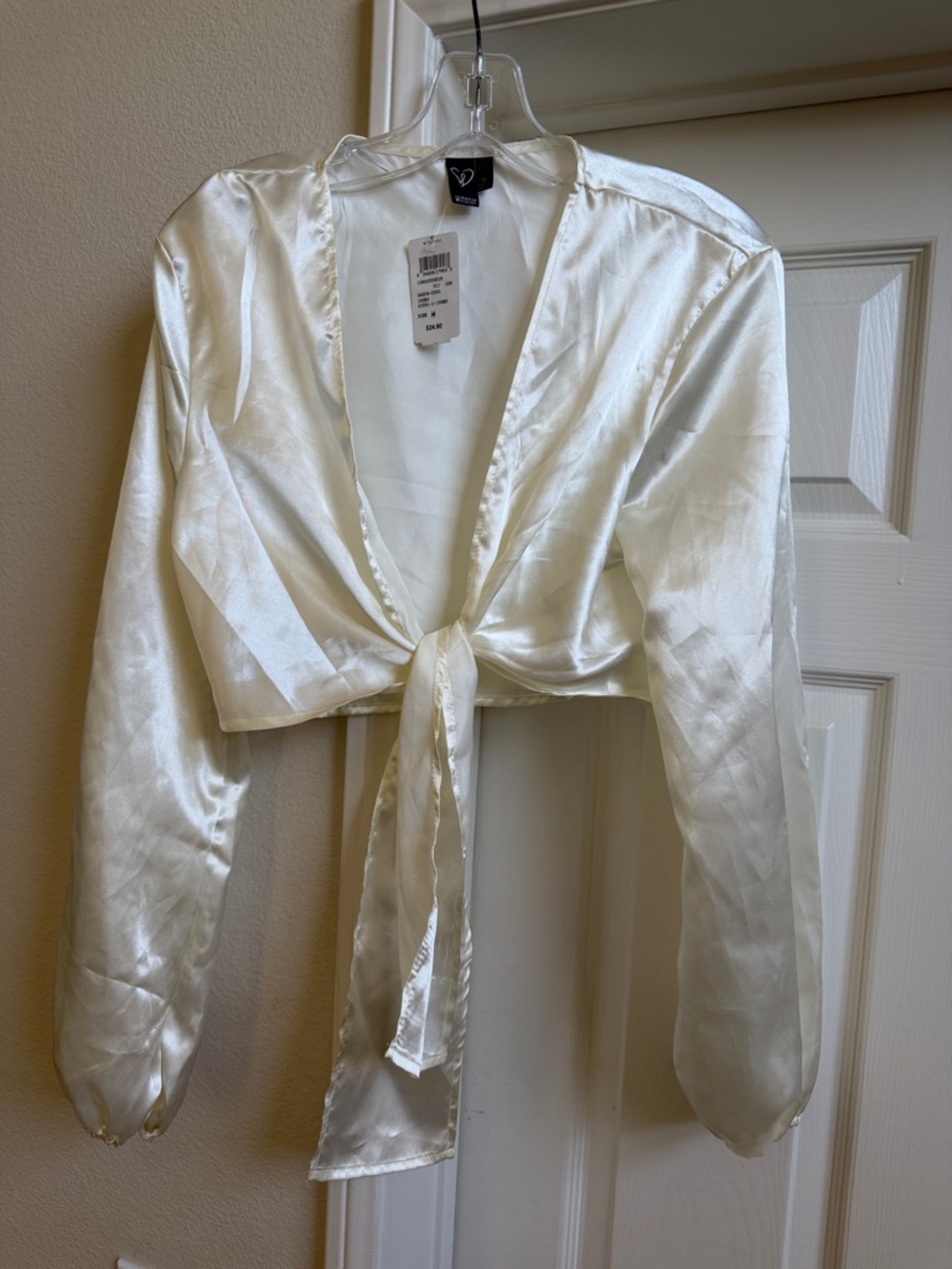 Windsor Ivory Satin Tie-Front Crop Top NWT
